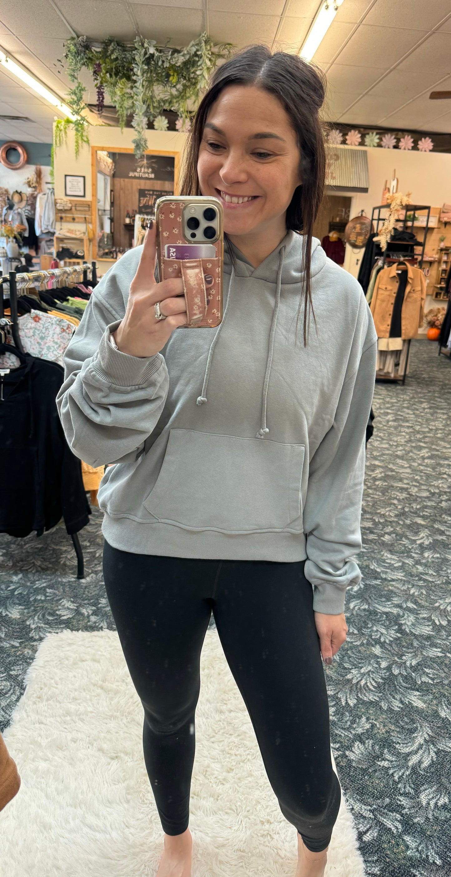 Relaxed Cropped Hooded Sweatshirt (Medium Gray)