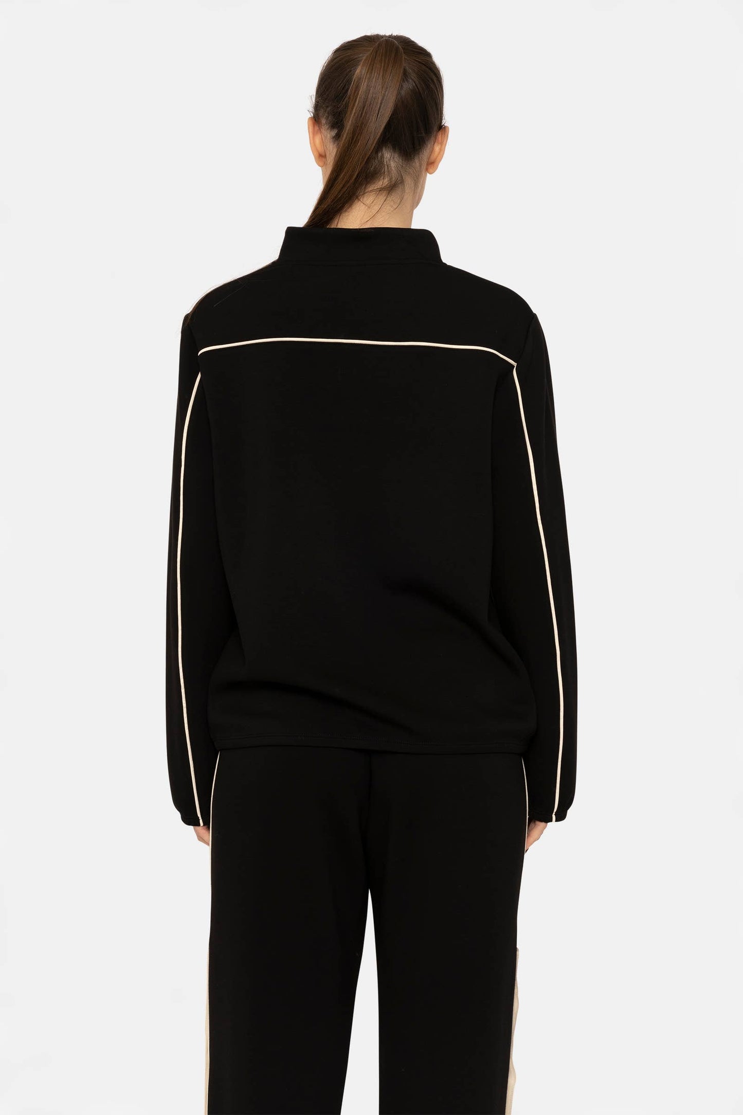 Contrast Stripe Scuba Pullover (Black)