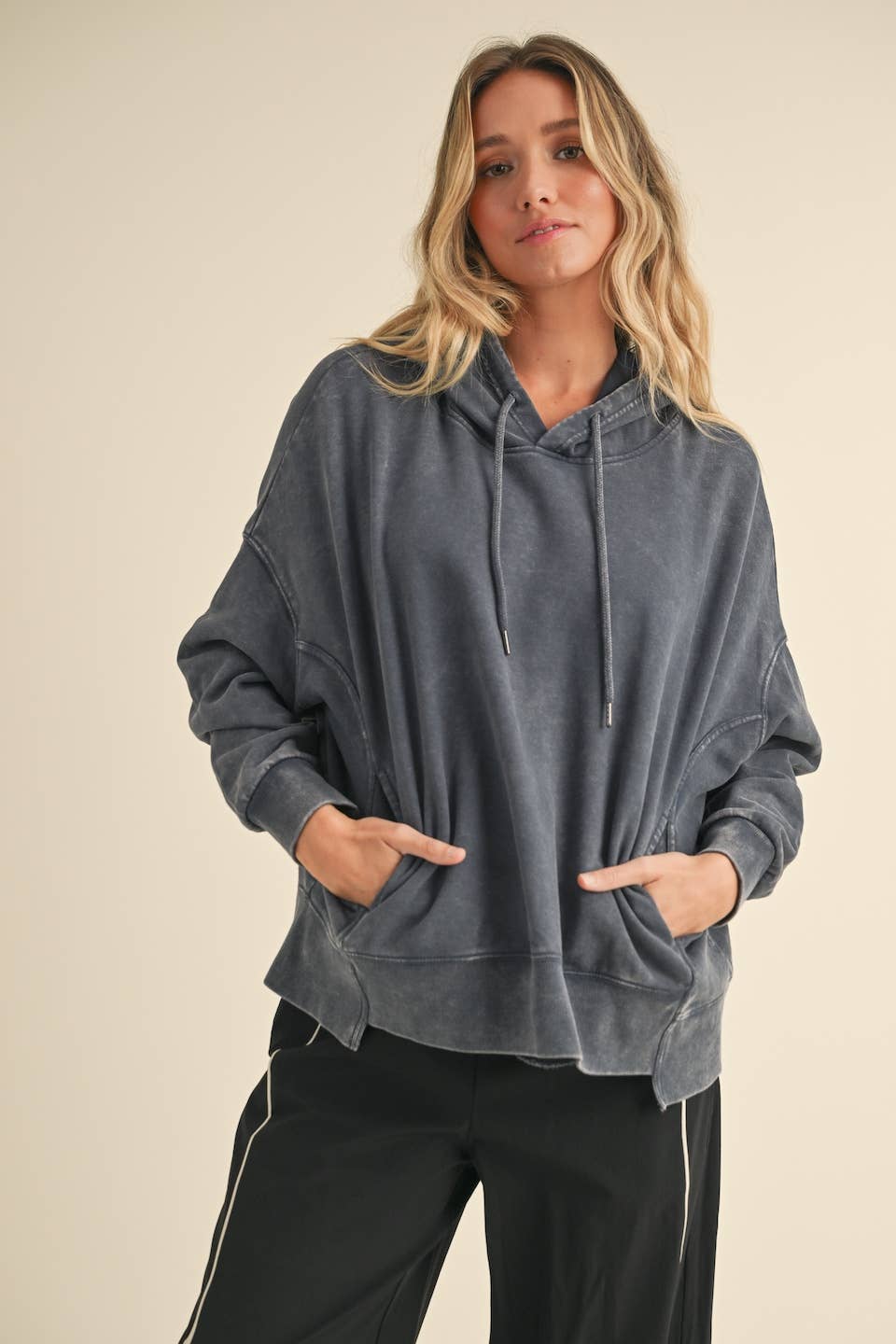 Mineral Wash Oversized Pullover Hoodie (Blue)