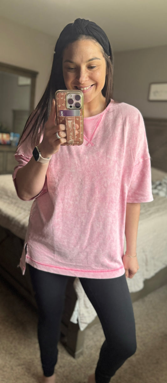 Macy Mineral Washed Oversized Tee (Strawberry Pink)