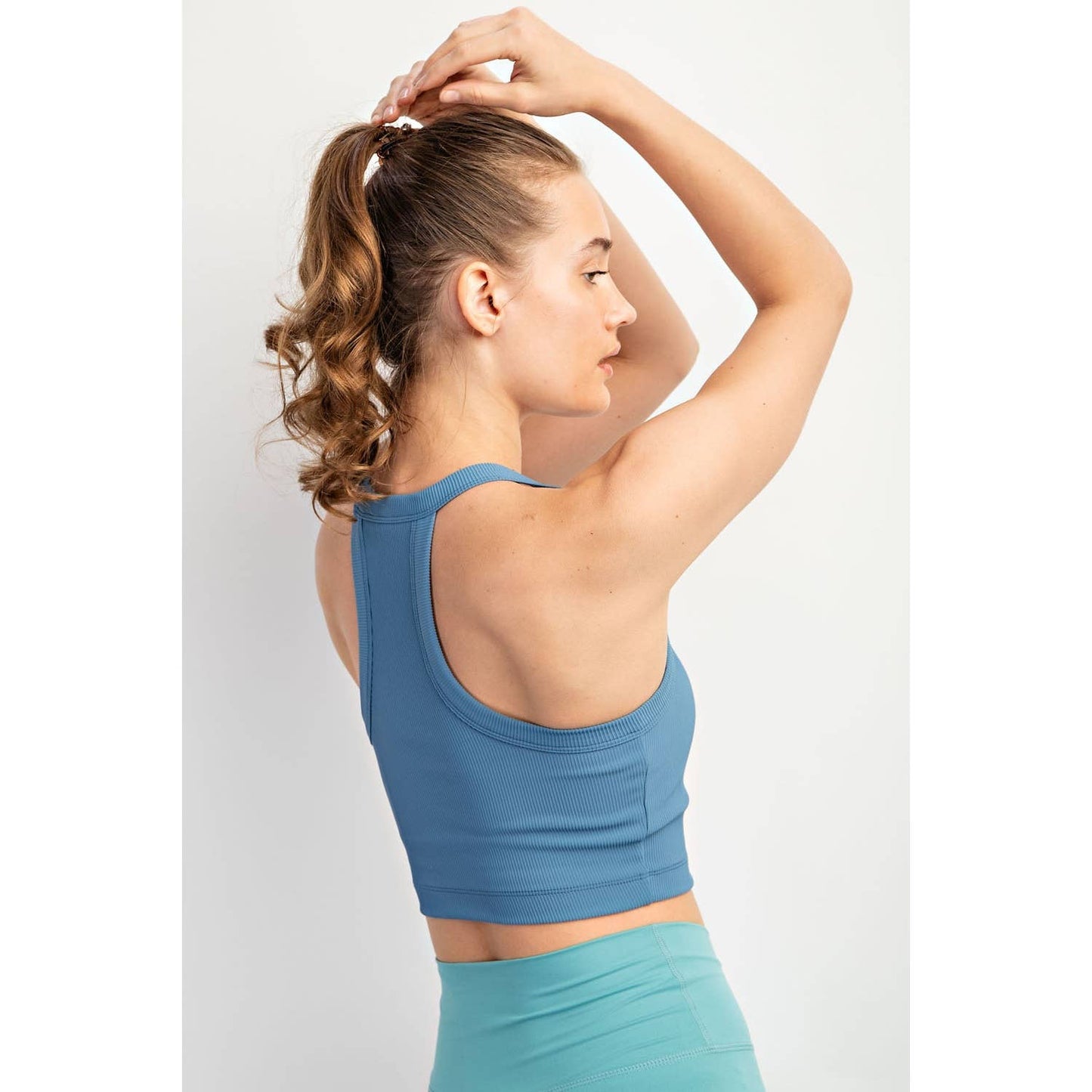 Nylon Rib Cropped Halter Tank (Utility Blue)