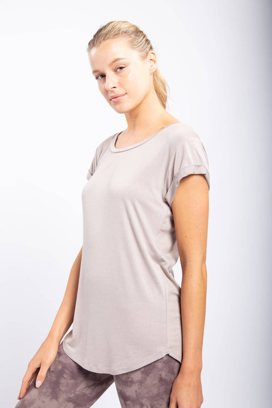 Essential Round Neck Cap Sleeve Shirt (Taupe)